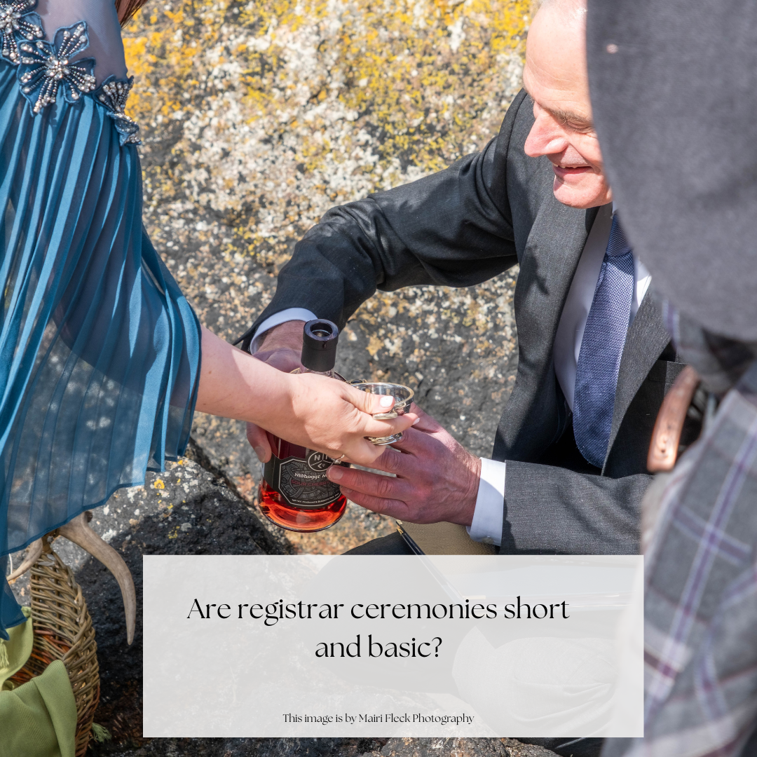 a background wedding image with a label over it Are registrar ceremonies short and basic
