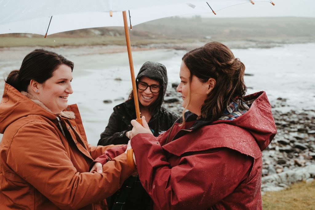 3 woman under umbrella
