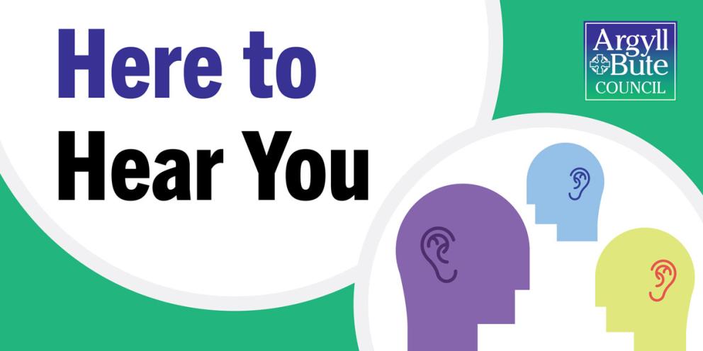 Decorative Here to hear you logo