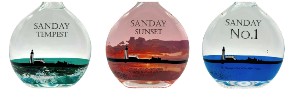 three pictures of gin bottles