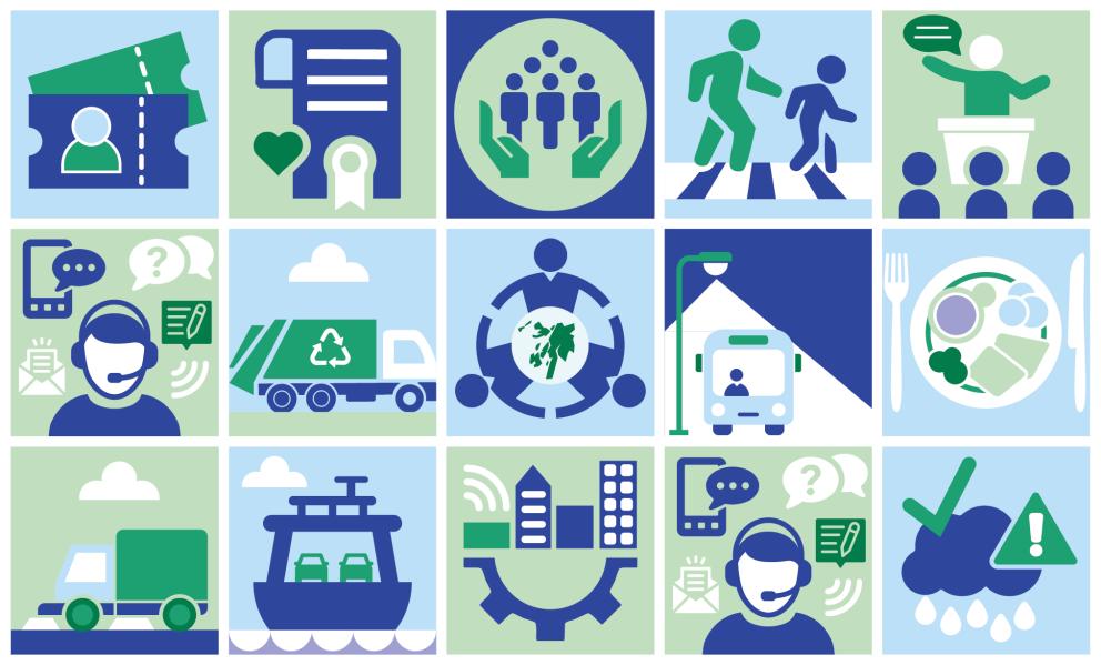 decorative icon showing representations of council services