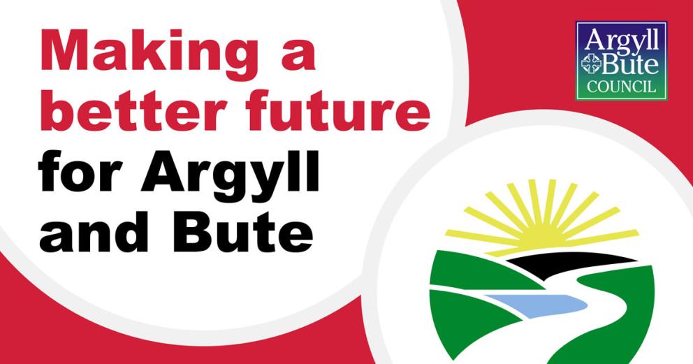 Image shows a graphic with a red background with the words making a better future for Argyll and Bute