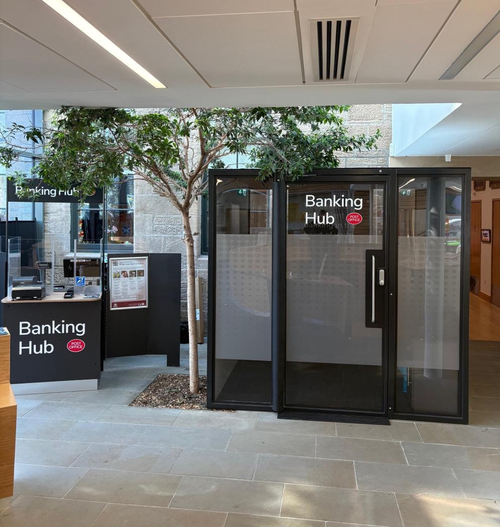 Images shows the new banking hub counter and private meeting room