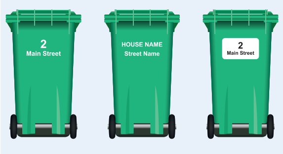 three green bins