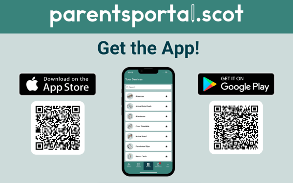 Images shows a mobile phone displaying the app with directions on where to download from 