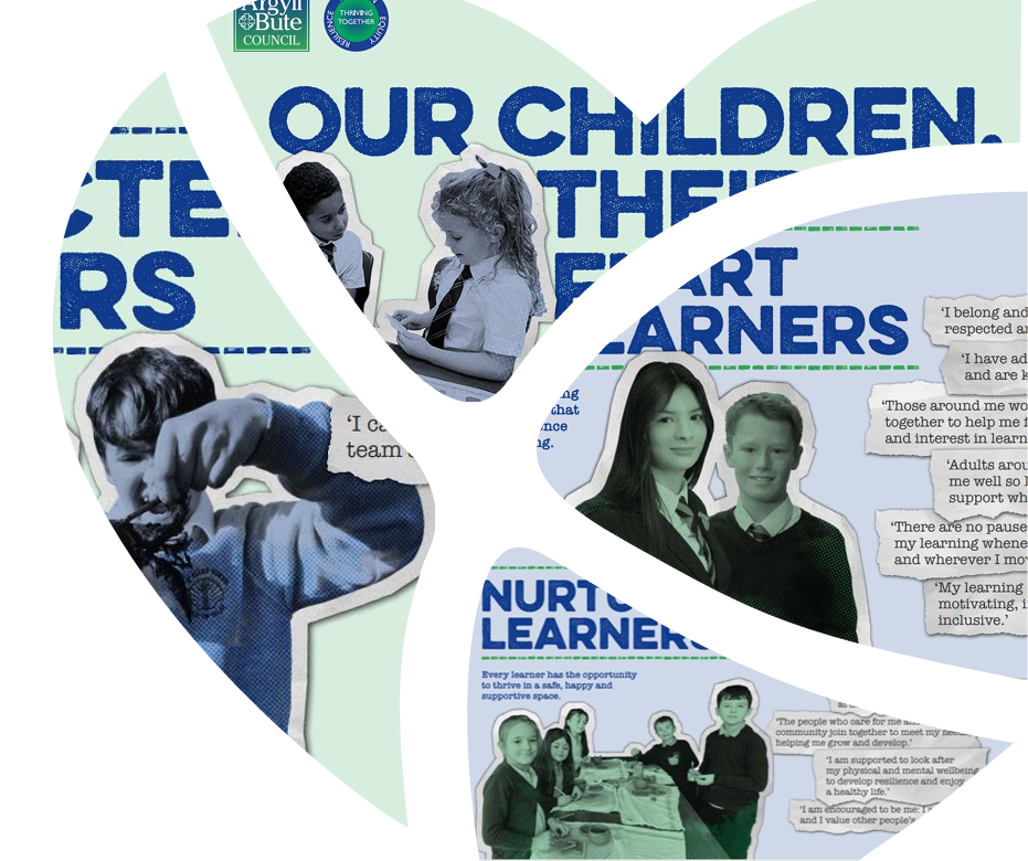 Image shows a heart shaped graphic with Argyll and Bute pupils