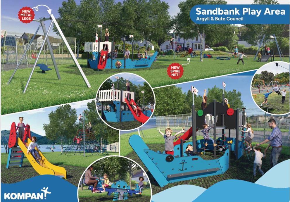 Image shows Sandbank play area with how the new upgrades will look including new play equipment 