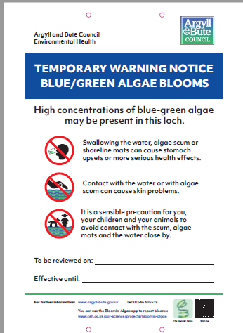 Blue Green Algae Temporary Warning Notice