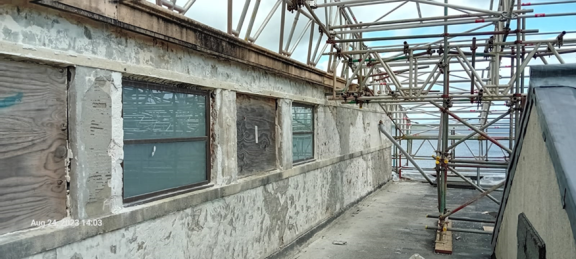 South Face of Fly-Tower following render removal works.