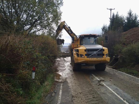 Roads team working on clearing the road after the Ardfern landslip
