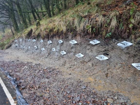 Recently installed soil nails - C30 West Loch Awe