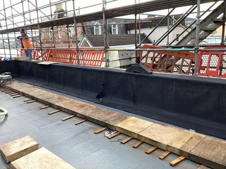 South elevation copes removed to allow installation of roof covering membrane