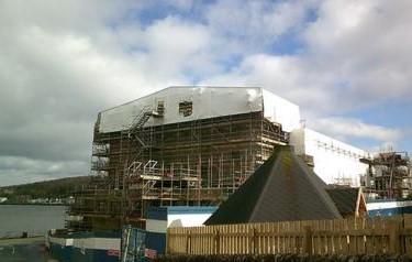 Temporary Flytower roof covering viewed from Mackinlay Street.