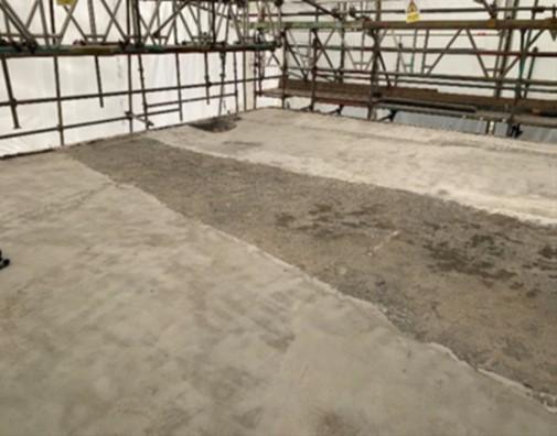Levelling screed poured in repair areas prior to installation of Vapour Control Layer (VCL).