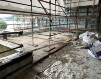 Rothesay Pavilion - Roof Area 4b (Café Terrace): existing Roof membrane stripped