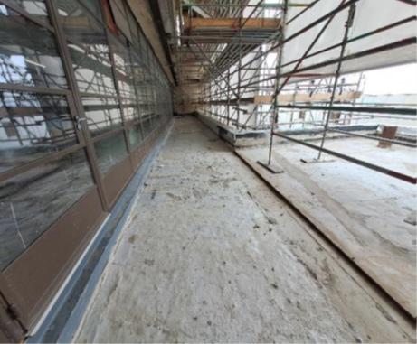 Café Terrace as viewed from North from Café Terrace end with Temporary roof scaffold insitu.