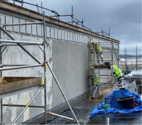 Main Building viewed from Roof 5 with render and dentil feature works