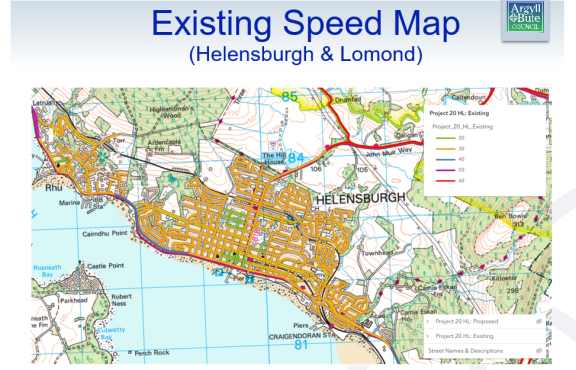 Map of existing speeds in Helensburgh
