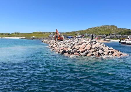 Primary rock armour placed around the navigation light foundation