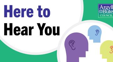 Decorative Here to hear you logo