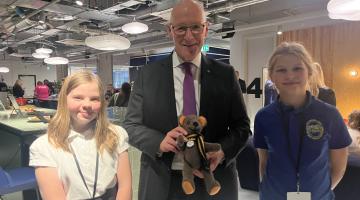 Pupils from Strath of Appin Primary School with First Minister John Swinney