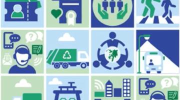 Graphics shows a series of icons representing different council services 