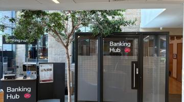 Images shows the new banking hub counter and private meeting room