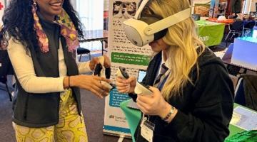 Image shows a student using a virtual reality headset