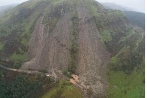 Image shows the landslip at Ardfern 