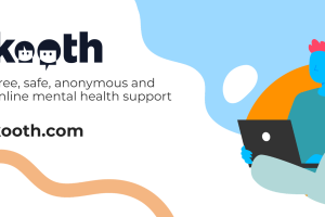 Image shows a graphic of someone sitting down with a laptop