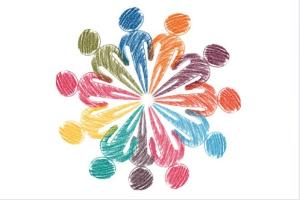 Image shows a circle of figures in different colours