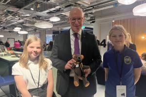 Pupils from Strath of Appin Primary School with First Minister John Swinney