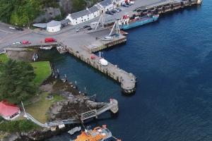 Image shows an aerial view of Port Askaig, Islay