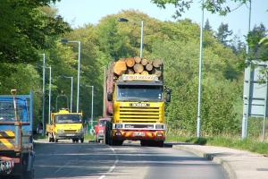 Timber lorry on a main road