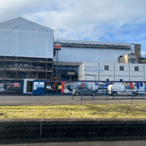 Erection of scaffold and temporary roof