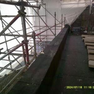 Roof 4a (South Elevation) new covering now being installed and awaiting re-bedding of cast stone copings.